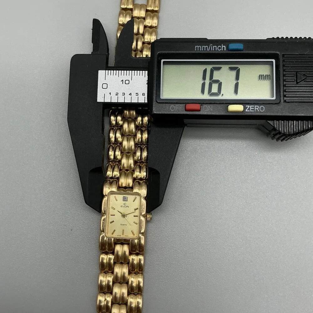 Vintage Elgin EM5253-017 Womens Watch 17mm Gold Tone Bracelet New Battery 7.25